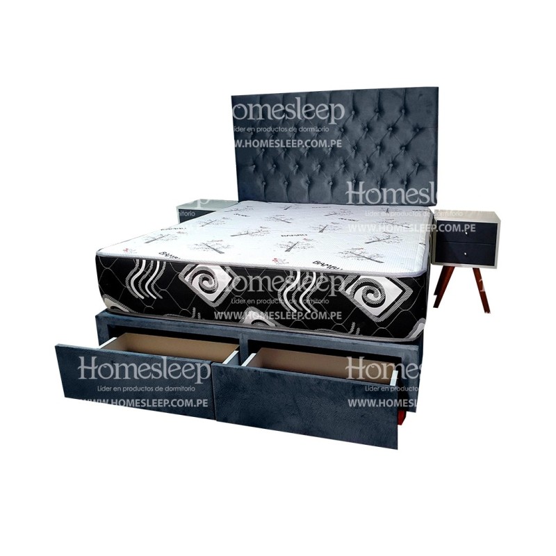 DORMITORIO 2 PLAZAS AMERICANO 2 CAJONES AL PIE + COLCHO|DormiHogar.pe DORMITORIO 2 PLAZAS AMERICANO 2 CAJONES AL PIE + COLCHO|DormiHogar.pe