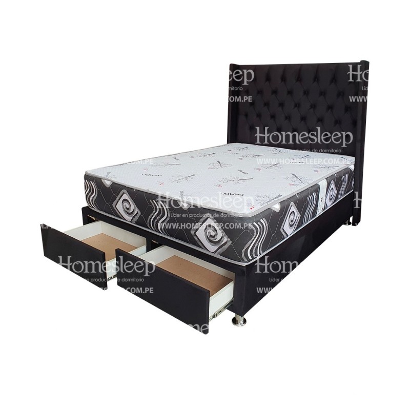 DORMITORIO 2 PLAZAS AMERICANO 2 CAJONES AL PIE + COLCHO|DormiHogar.pe DORMITORIO 2 PLAZAS AMERICANO 2 CAJONES AL PIE + COLCHO|DormiHogar.pe